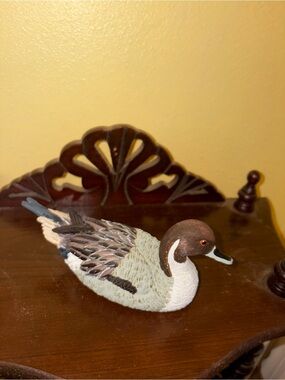 Vintage miniature hand-painted wood carved Pintail drake duck decoy